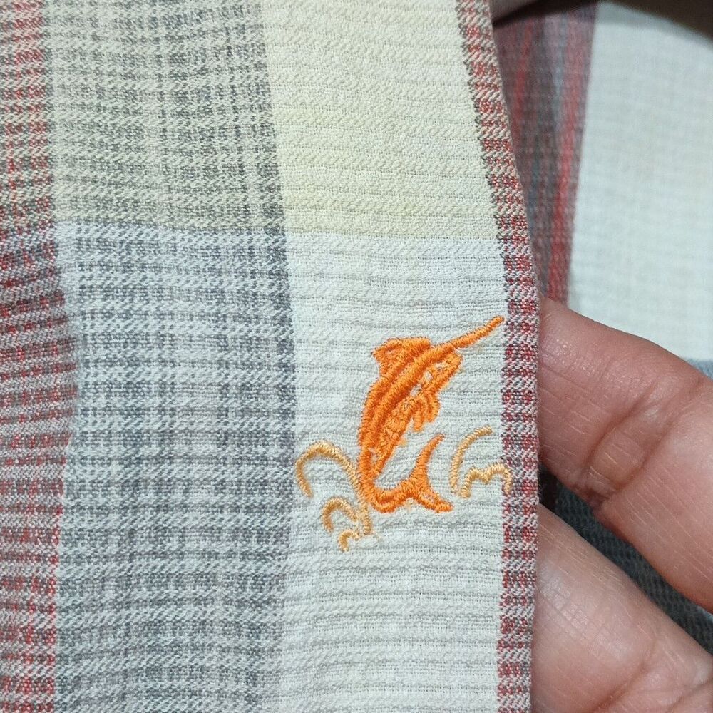 Tommy Bahama Shirt Large Collard Plaid Silk Blend Two Pockets w/Buttons Sailfish - Picture 12 of 14